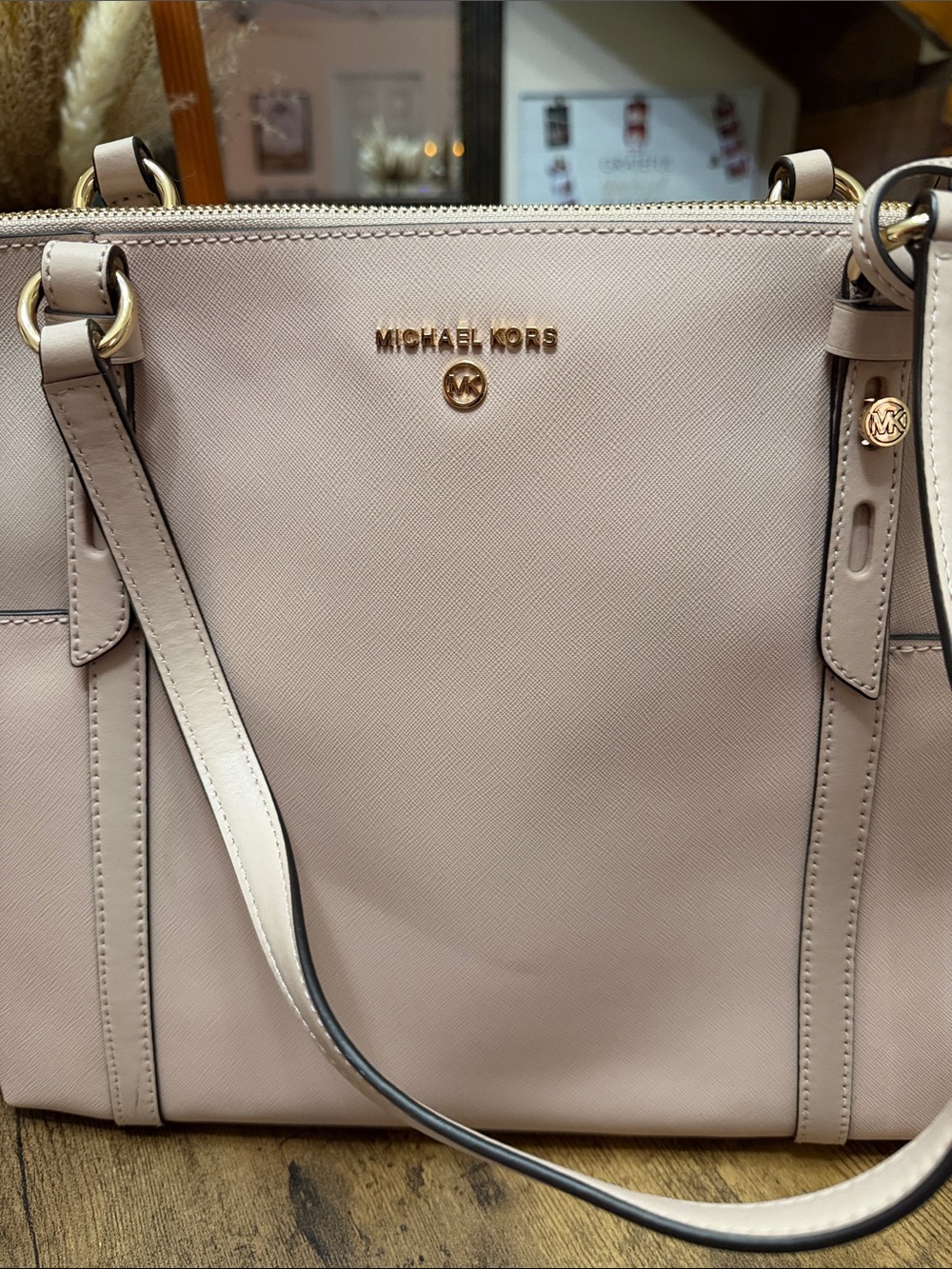 MICHAEL KORS Pale Blush Saffiano Leather Tote with Gold Hardware